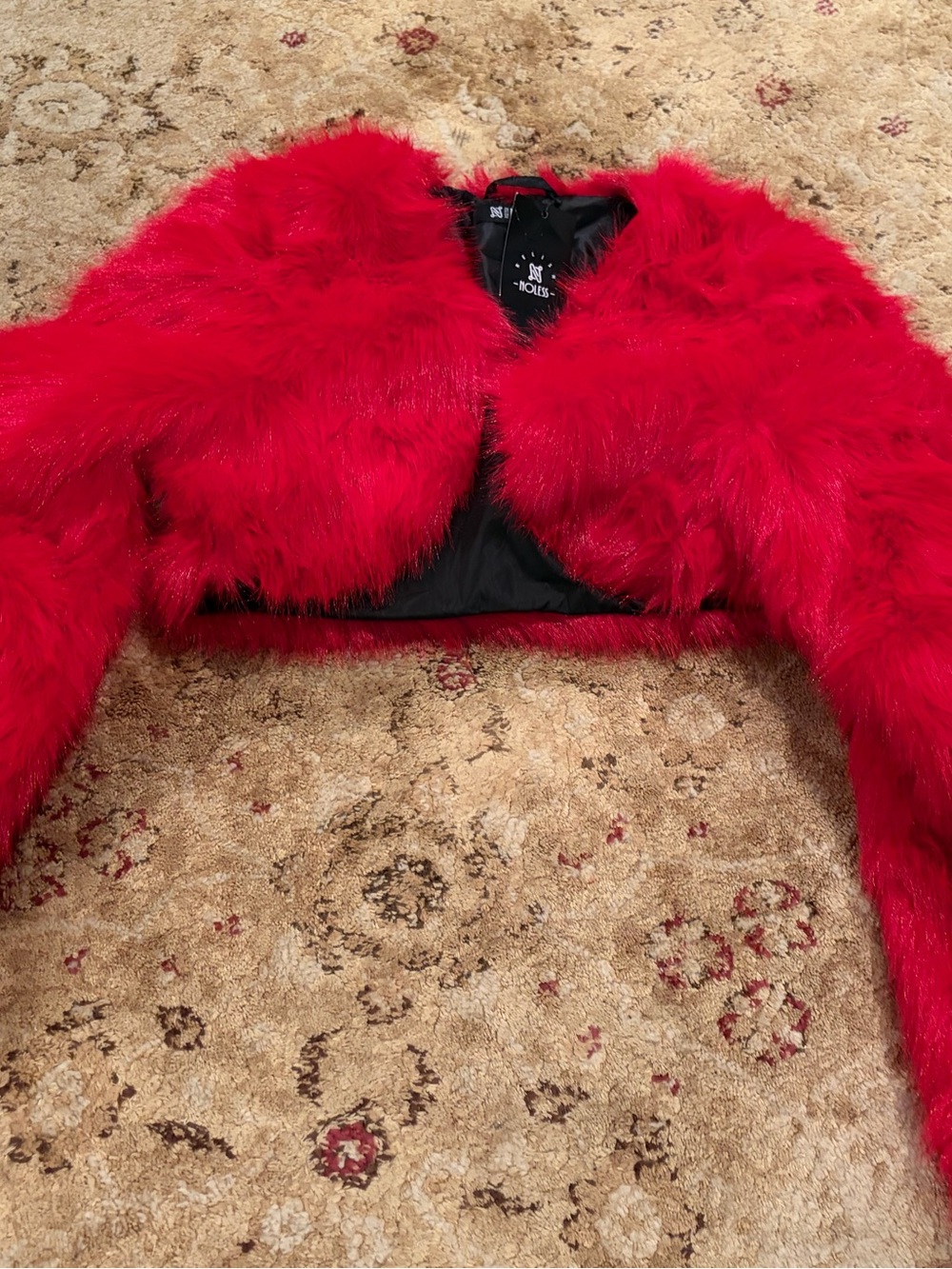 Relish No Less red faux fur shrug jacket costume dress up Halloween theatre NWT